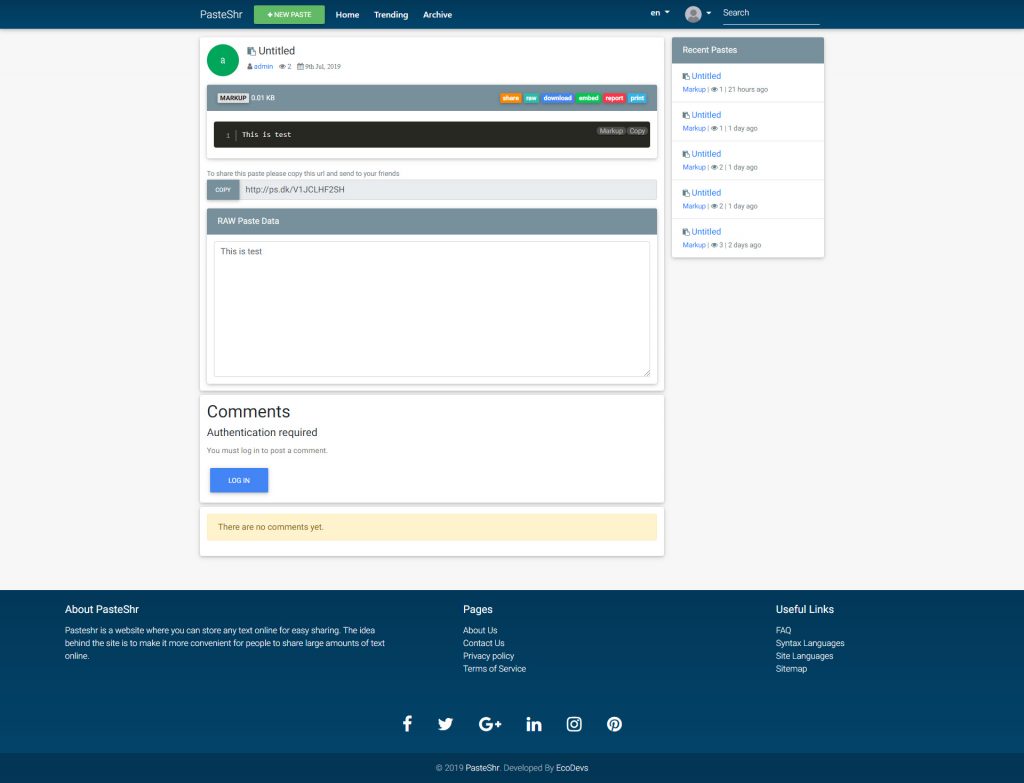 PasteShr - Text Hosting & Sharing Script (Nulled) - PasteShr (Updated ...